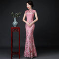 Elegant Female Qipao Dress Retro Mandarin Collar Cheongsam Sexy Mermaid Evening Party Dress Applique Vestidos De Festa