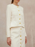 Minimalist Style Two Piece Set Female O Neck Long Sleeve Top with Button High Waist Split Bodycon Office Skirts Suit Female