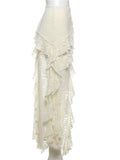Tassels Women Skirts Chic Irregular Hem Multi-Layered Ruffles Lace Patchwork Summer Trend Skinny Versatile Bottoms