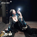 Gold Velvet Embroidery Contrasting Coat High-end Jacket Elegant Blue Gold+patchwork Dress for Women's Clothing Spring Autumn