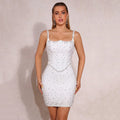 Sexy Backless Spaghetti Strap White Sleeveless Bodycon Bandage Dress Women Elegant Prom Gown Club Party Birthday Dresses