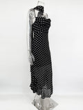 Elegant Polka Dot Long Dress Summer Scarf Ribbon Ruffle Halter Pleated Dress Luxury Sleeveless Women's Evening Dresses