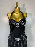 Women Sexy Black Sleeveless Backless Beading Bodycon Long Bandage Dress Evening Party Birthday Dress Elegant Knitted Vestidos i