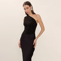 Solid Slimming Dresses for Women Slanted Collar Sleeveless High Waist Temperament Dress Female Fashion