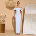 Women Sexy Off the Shoulder Pearl Bead Diamond Bodycon Long Bandage Dress Nightclub Party Evening Birthday Celebrate Wear