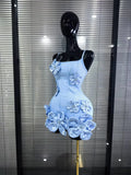 5 Colors Women Sexy Strap O-Neck Shining Flowers Bodycon Mini Bandage Dress Birthday Photoshoot Celebrate Cocktail Outfit