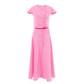 Solid Spliced Button Two Piece Set for Women O Neck Short Sleeve Top High Waist Skirt Sets Female New