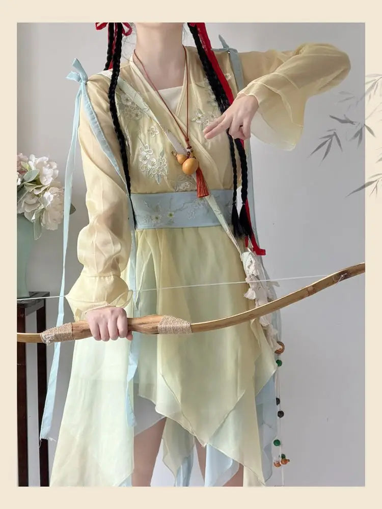 Olive Girl Yellow Flowing Sleeve Fairy Dress for Ren Faire 2026 Garden Wedding Fairycore Photoshoot Everyday Wear S-L XS-3XL Plus Size Flowing Sleeve Dramatic Silhouette Romantic Editorial Not Costume Chinese Heritage Fashion Women