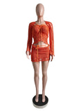 Glitter Sequins Knitted Skirt Sets Women 3 Piece Outfit Vacation Festival Clothing Sheer Top and Mini Skirt Matching Sets