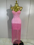 Elegant Prom  Evening Party Luxury Birthday Wedding Guest Dresses Women Sexy Shiny Crystals Tassel Bodycon Long Bandage Dress