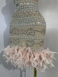 Woman Evening Party Club Cocktail Luxury Birthday Dresses Sparkly Diamonds Pearl Feathers Sleeveless Bodycon Short Bandage Dress