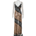 Mesh Patchwork Mermaid Dress Women Leopard Print Sexy Low-Neck Cleavage Backless Ruched Midnight Fashion Long Bodycon