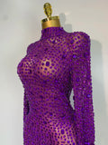 Sparkly Luxury Rhinstones Long Sleeve Elegant Party Dress Women 2025 Performance Stage Outfit Evening Birthday Prom Gown