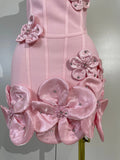 Elegant Chic 3D Beaded Flower Spaghetti Strap Short Bodycon Bandage Dress Luxury Party Prom Gown Birthday Wedding Guest Dresses