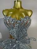 Women Sexy Strapless Mesh See Through Eveing Birthday Party Nightclub Stage Wear Sparkly Butterfly Rhinestone Sequins Mini Dres
