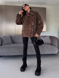 Solid Faux Shearling Coat Women Stand Collar Asymmetric Button Faux Leather Patchwork Winter Streetwear Thick Plush Outerwear