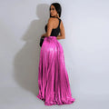 Women Fashion  Spring High Side Split Big Swing Pleated Floor Length Skirt High Waist Street Party Long Maxi Skirts