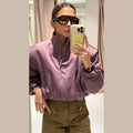 High Street Women's Bomber Jacket Coat Loose Fit Stand Collar Long Sleeve Crop Tops 2026 New Lady Outerwear Casual Daily Outfit