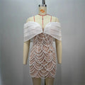 Luxury Beaded Glam Off-the-shoulder One-word Collar Short Dress Socialite Birthday Party Performance Wear Cocktail Formal Gown