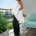 Solid Loose Temperament Dresses for Women Strapless Sleeveless Patchwork Folds Elegant Dress Female Clothing New