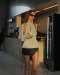 Knitted Top Two Piece Set For Women Turtleneck Sleeveless Pullover Vest Long Sleeve Texture Patchwor Set Lady Sexy Set