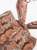 Sexy Backless Playsuit Woman Summer Trend Serpentine Print Halter Low-Neck Skinny Stretch Midnight Club Party Rompers