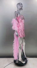 Women's Stylish Shawl Super Shiny Rhinestone Sequin Embroidered Pink Tube Top Dress Luxury Haute Couture Fashion Hot Party Gown