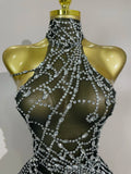 Sparkly Diamond Sexy Mesh Stretch Bodysuits Women Evening Nightclub Bar Party Show Gogo Dancer Clothing Stage Costume