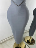 Luxury Rhinestone Women Elegant Strapless Beading with Necklace Bandage Celebrity Outfit Birthday Dress Evening Party Prom Gown