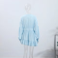 Elegant Asymmetric Cascading Ruffles Mini Dress Women Loose Solid V-neck Full Sleeve Button Summer Dresses  Lady Robes New
