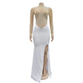 Women Long Sleeve Birthday Dresses Sexy Hot Diamond Process Pearl Beading Sexy See Through Dress Party Club Night Dress