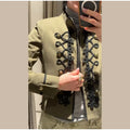 Women Woven Patchwork Napoleon Jacket Shoulder Pad Long Sleeve Hook Closure Street Blazer 2026 Spring Chic Casual Edgy Crop Coat
