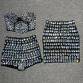 New Ladies Sparkling Luxury Crystal Backless Strapless Crop Top Diamond High Waisted Skirt Empire Shorts Women Set