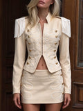 Chic Two Piece Sets for Women Tassel Epaulet Embroidered Hook and Eye Placket Cropped Jacket Mini Skirt for Party