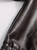 French Retro Pu Leather Jacket for Women Stand Collar Long Sleeve Patchwork Button Temperament Loose Coat Female