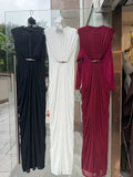 Elegant Vintage Spliced Ribbon Dresses for Women O Neck Sleeveless bodycon Folds Evening Luxurious Maxi Dress Female