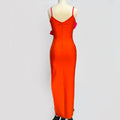 New Fashion Orange Color Women Sleeveless Sexy V-Neck Ruffles Bodycon Mid-calf Bandage Dress Birthday Celebrate Party Dress
