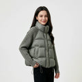Women Cropped Puffer Jacket Stand Collar Cable Knit Sleeves Patchwork Zip Up Lightweight 2026 Lady Quilted Winter Warm Outerwear