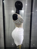 Women Sleeveless Sexy O-Neck Shining Crystal Bodycon Mini Dress Velvet Celebrate Evening Party Birthday Photoshoot Wear