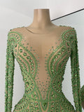 Sparkly Rhinestones Luxury Women Strecht Bodycon Sexy Long Sleeves Singer Performance Stage Nightclub Outfit Dancer Costume