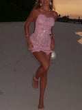 Solid Embroidered Lace Dresses for Women Square Collar Sleeveless Wavy Scalloped Hem Skirt for Tropical Sunset Trip