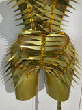 Luxury Sparkly Gold Diamonds Sequins Crop Top Shorts Two Pieces Set Women Sexy Evening Party Birthday Nightclub Stage Costume