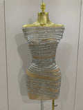 Luxury Sparkly Rhinestones Sexy Mesh See-through Mini Dress Women Celebrate Birthday Party Club Photo Shoot Stage Wear