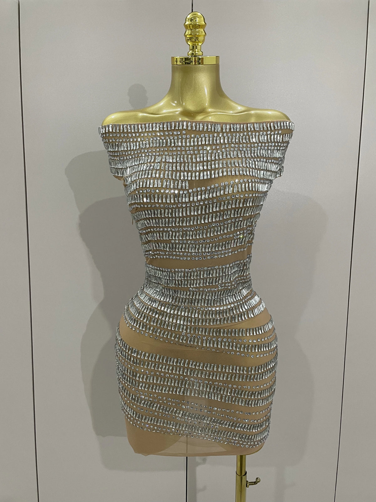 Luxury Sparkly Rhinestones Sexy Mesh See-through Mini Dress Women Celebrate Birthday Party Club Photo Shoot Stage Wear