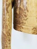 Fashion Women's Snake Pattern Zipper Jacket Flare Pants Two Piece Set 2026 Ladies PU Leather Suit