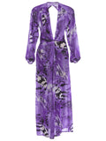 Tiger Stripe Print Long Dress Woman Autumn Trend Deep V-Neck Backless Lantern Sleeve Beach Party Elegant Vestidos