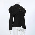 Black Luxurious Coat for Women V Neck Long Sleeve Patchwork Buttons Tunic Cape Style Short Jacket Female Autumn New