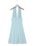 Vacation Pink Backless Mini Dress Female Plunge Neck Sleeveless Slimming Asymmetrical Hem for Urban Street Style
