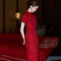 Red Long Cheongsam Improved Young Style New Female Chinese Retro Bridal Wedding Engagement Toast Dress Qipao