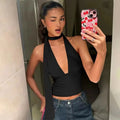 Women's Sexy Tank Top Summer Sleeveless Bandage Hollow Hanging Neck Tops New V-Neck High Waist Party Club T-Shirt Tops